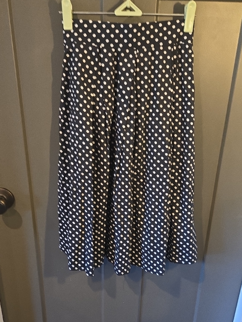 See You Monday Navy and White Polka Dot Midi Skirt